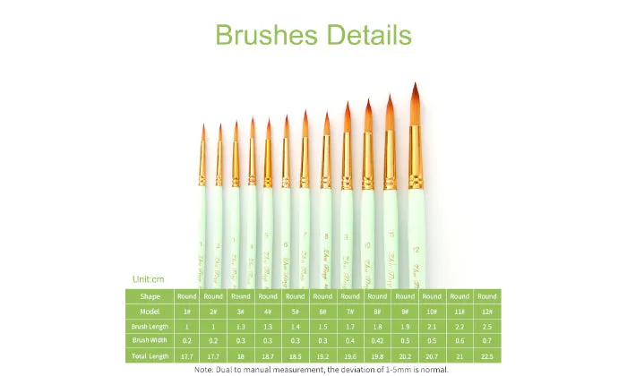 12 Piece Professional Artist Paintbrush Set