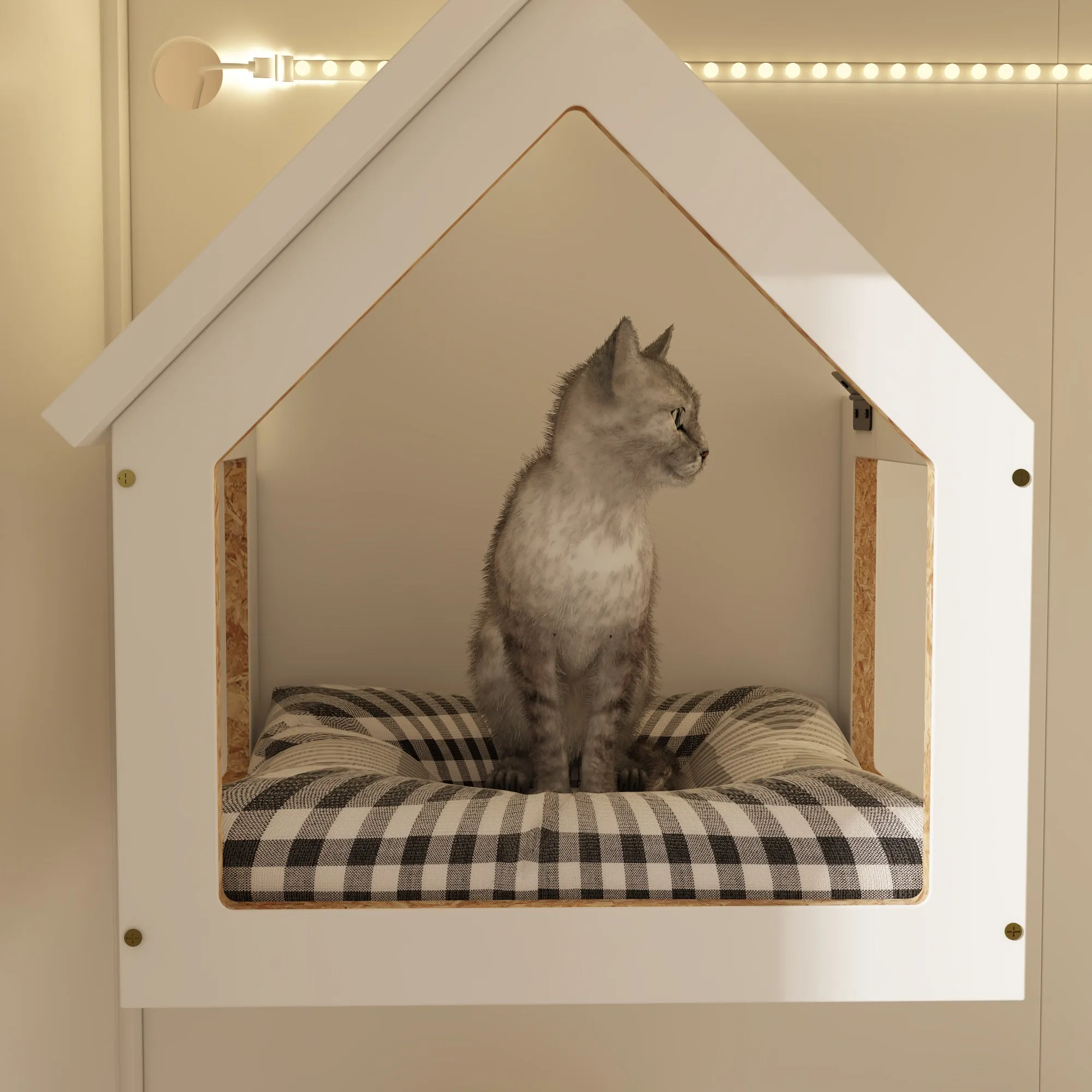 2-In-1 Litter Box Enclosure Cat Bed With Light And Scratching Pad