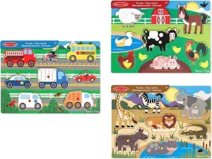 3 Peg Boards for Children - Farm Animals, Safari & Vehicles