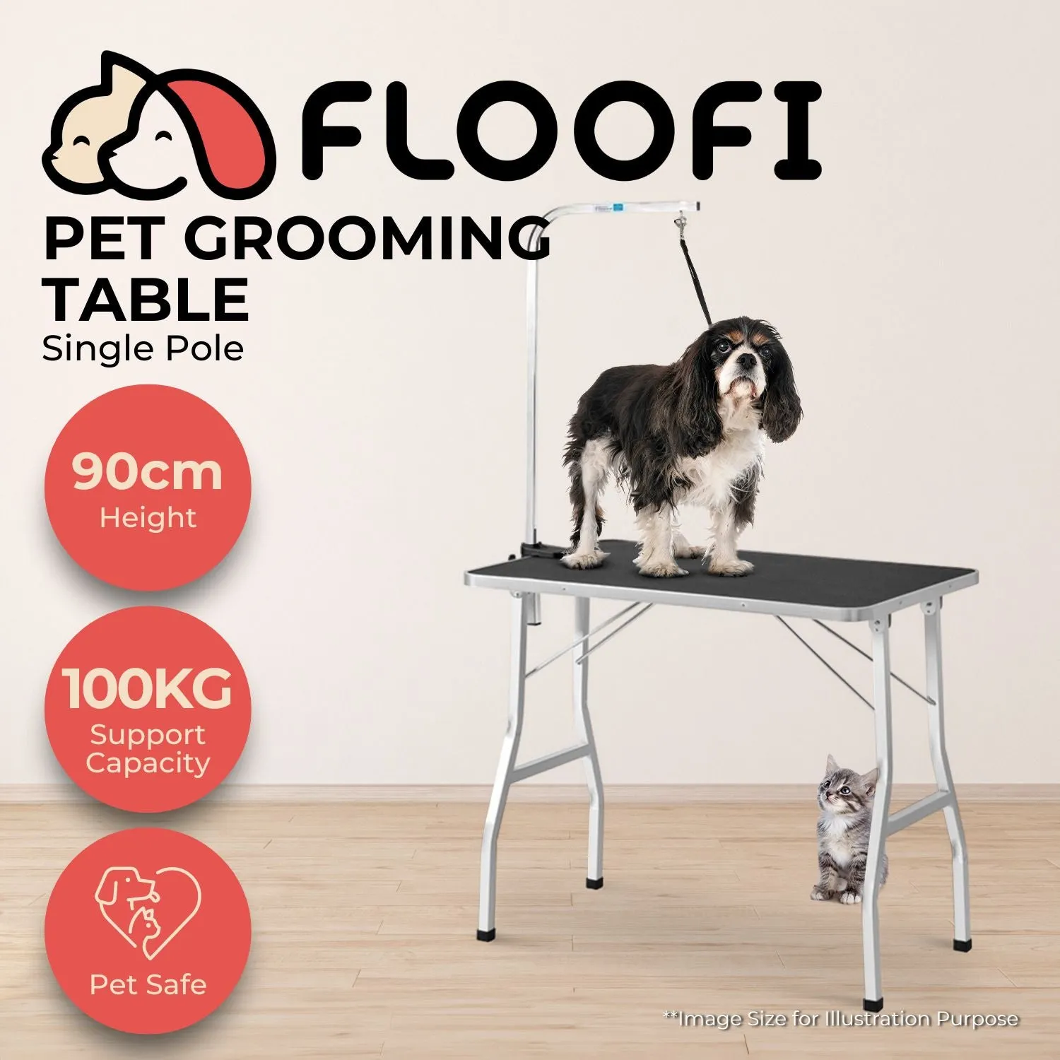 Adjustable Foldable 90cm Pet Grooming Table - Non-Slip, Black, Floofi