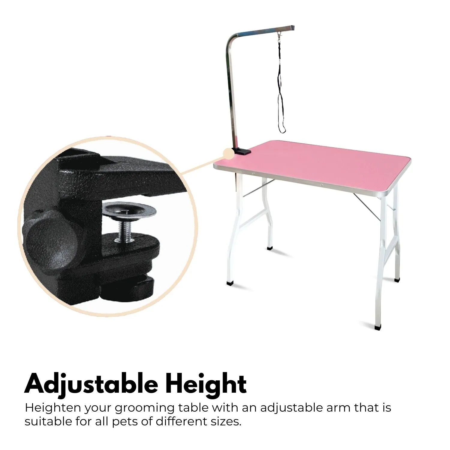 Adjustable Foldable Pet Grooming Table, Non-Slip, Pink - Floofi