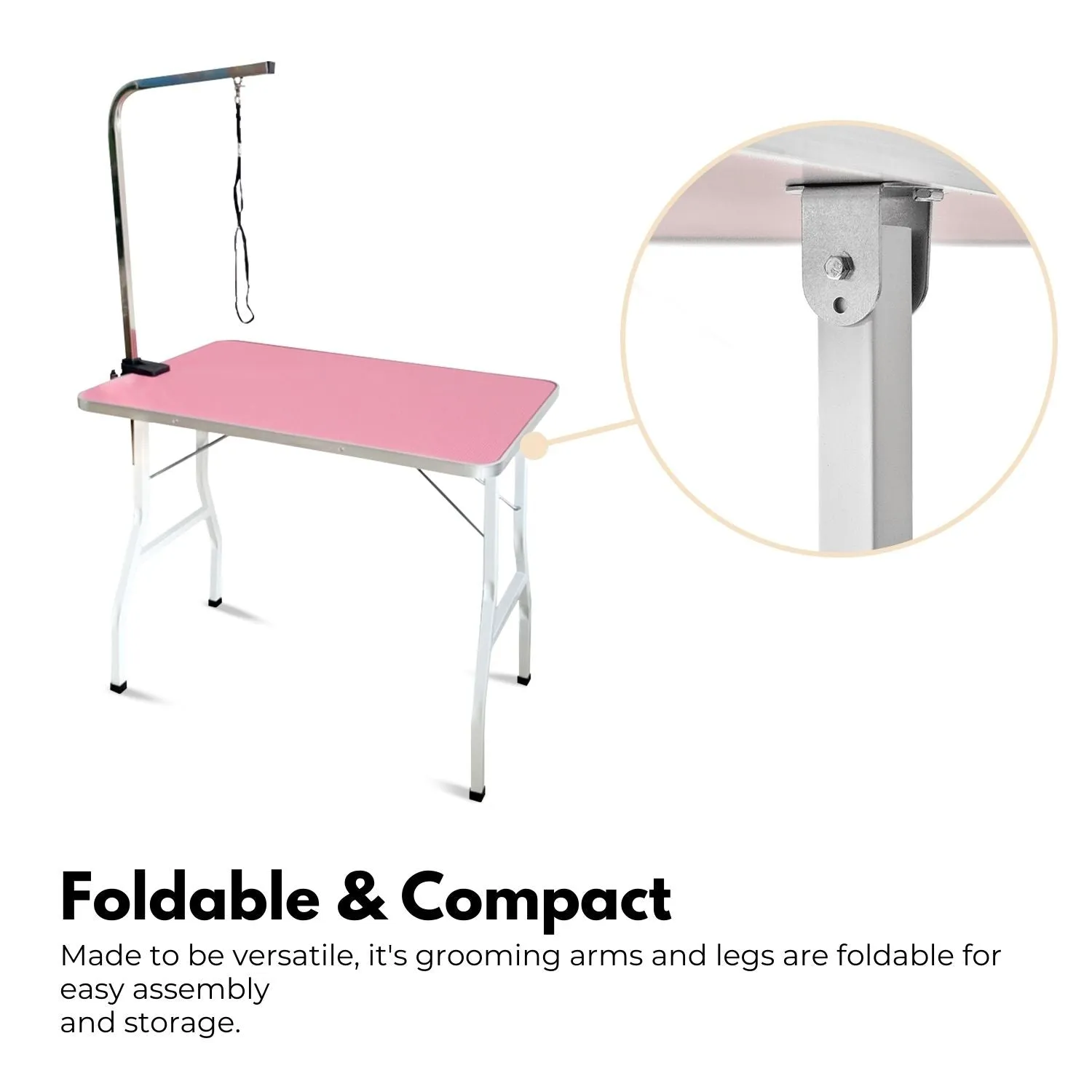 Adjustable Foldable Pet Grooming Table, Non-Slip, Pink - Floofi