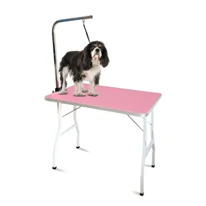 Adjustable Foldable Pet Grooming Table, Non-Slip, Pink - Floofi