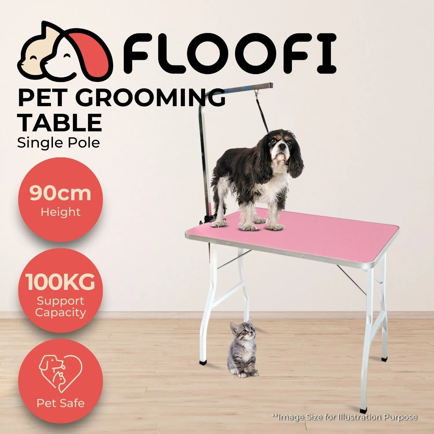 Adjustable Foldable Pet Grooming Table, Non-Slip, Pink - Floofi