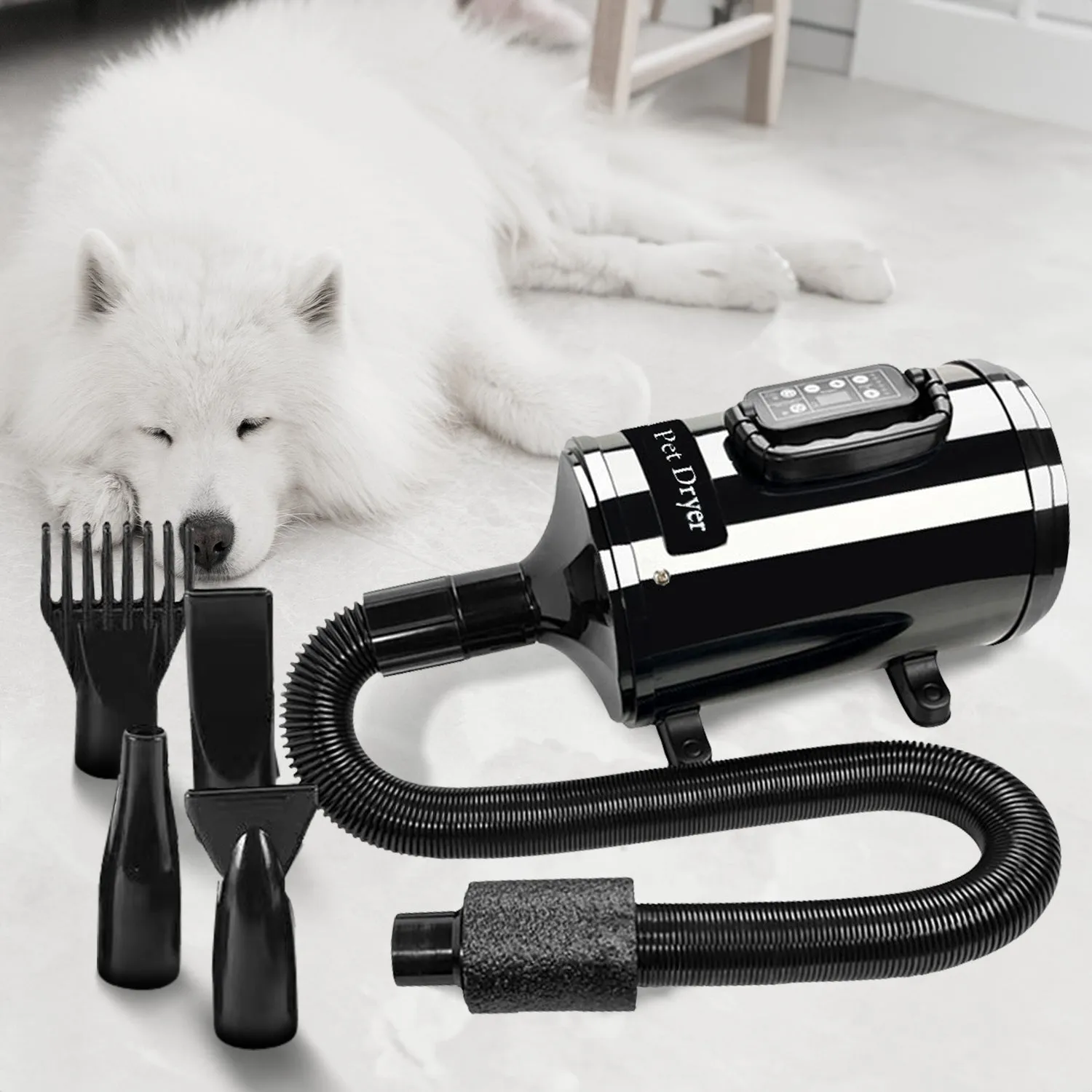 Adjustable Pet Hair Dryer w/ 6 Speeds & LCD - Floofi