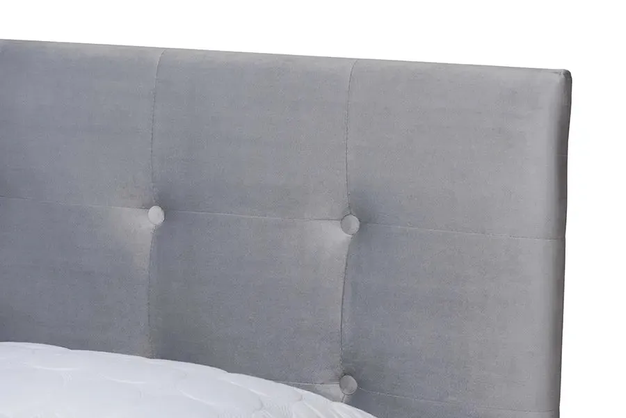 Armidale Gray Velvet Fabric Upholstered Panel Bed (Full)