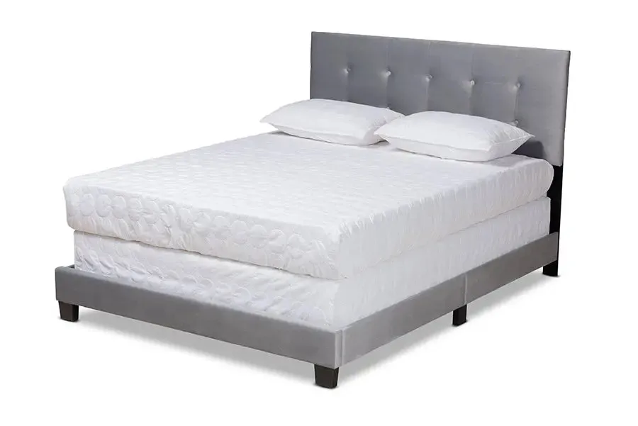 Armidale Gray Velvet Fabric Upholstered Panel Bed (Full)