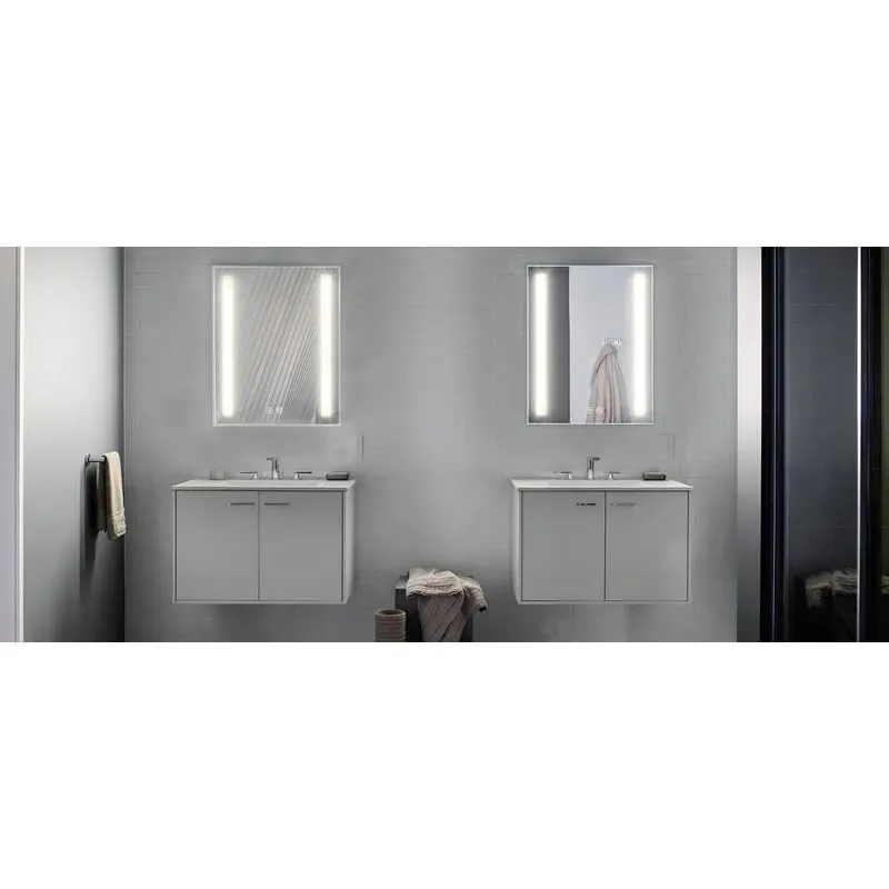 Artessa Designer Rectangular LED Mirror with Defogger, Dimmer-Option & 3-Colour LED for Bathroom (70 x 50 CM)