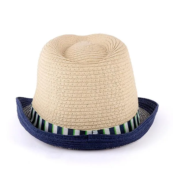 BOYS NAVY BLUE STRIPED TAPE FEDORA HAT