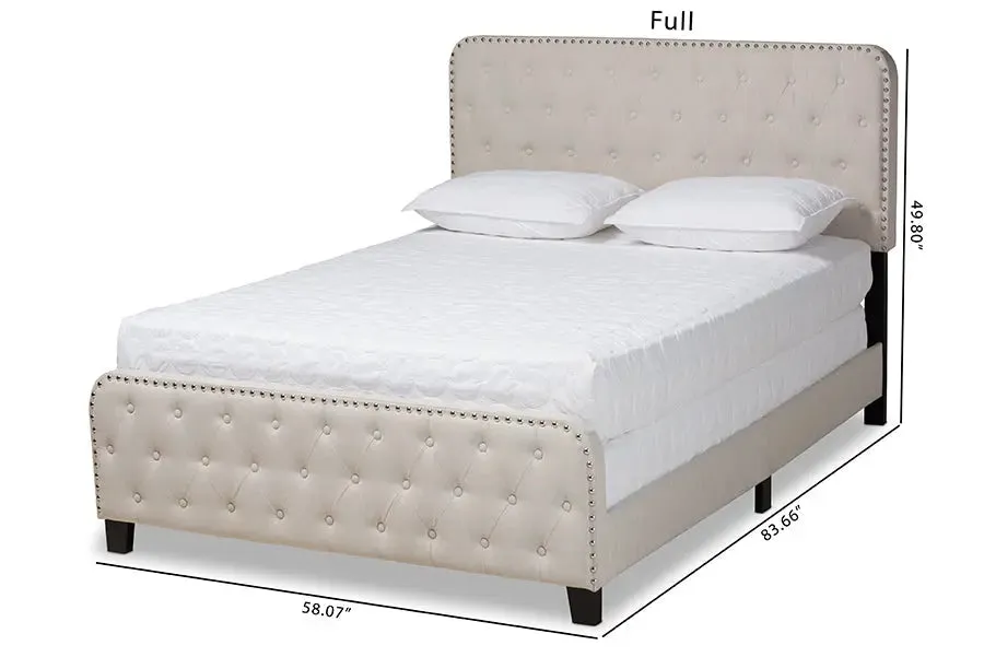 Camila Beige Fabric Upholstered Button Tufted Panel Bed (Full)