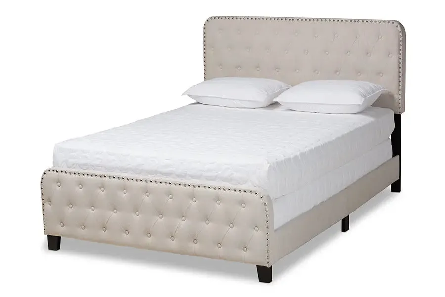 Camila Beige Fabric Upholstered Button Tufted Panel Bed (Full)