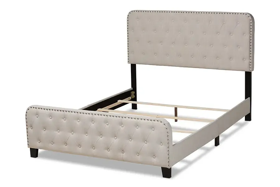 Camila Beige Fabric Upholstered Button Tufted Panel Bed (Full)