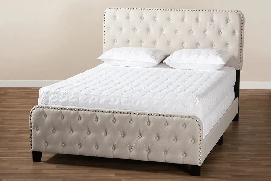 Camila Beige Fabric Upholstered Button Tufted Panel Bed (Full)