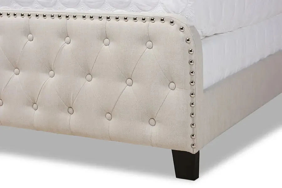 Camila Beige Fabric Upholstered Button Tufted Panel Bed (Full)