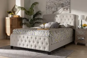 Camila Beige Fabric Upholstered Button Tufted Panel Bed (Full)