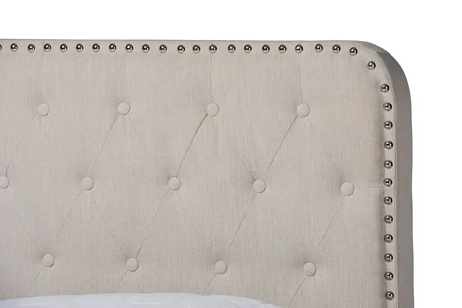 Camila Beige Fabric Upholstered Button Tufted Panel Bed (Full)