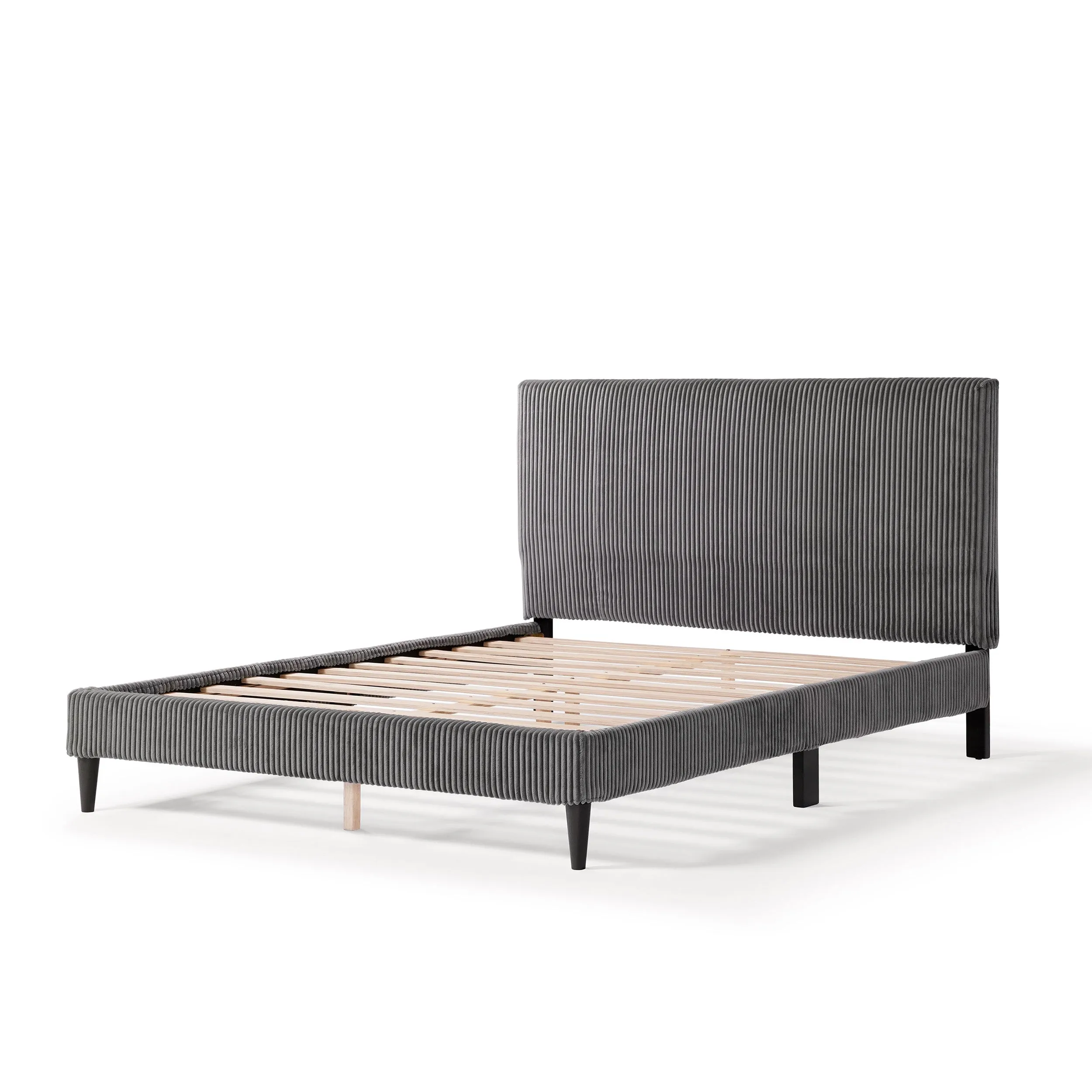 Claude Modern Corduroy Queen Size Platform Bed, No Box Spring Needed