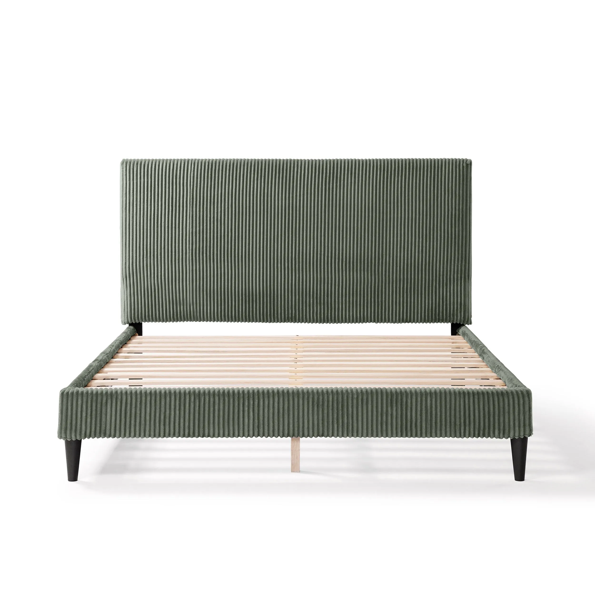 Claude Modern Corduroy Queen Size Platform Bed, No Box Spring Needed