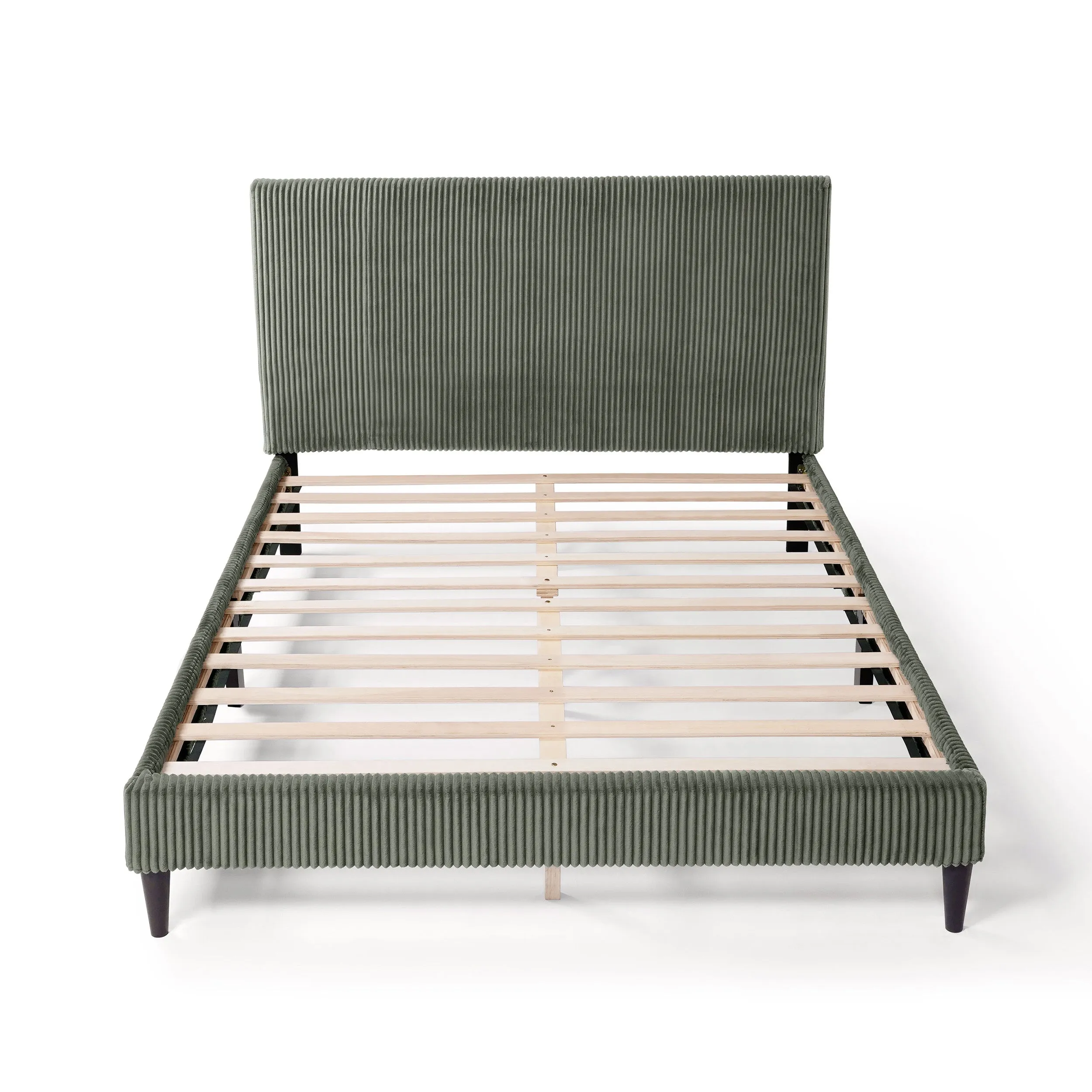 Claude Modern Corduroy Queen Size Platform Bed, No Box Spring Needed