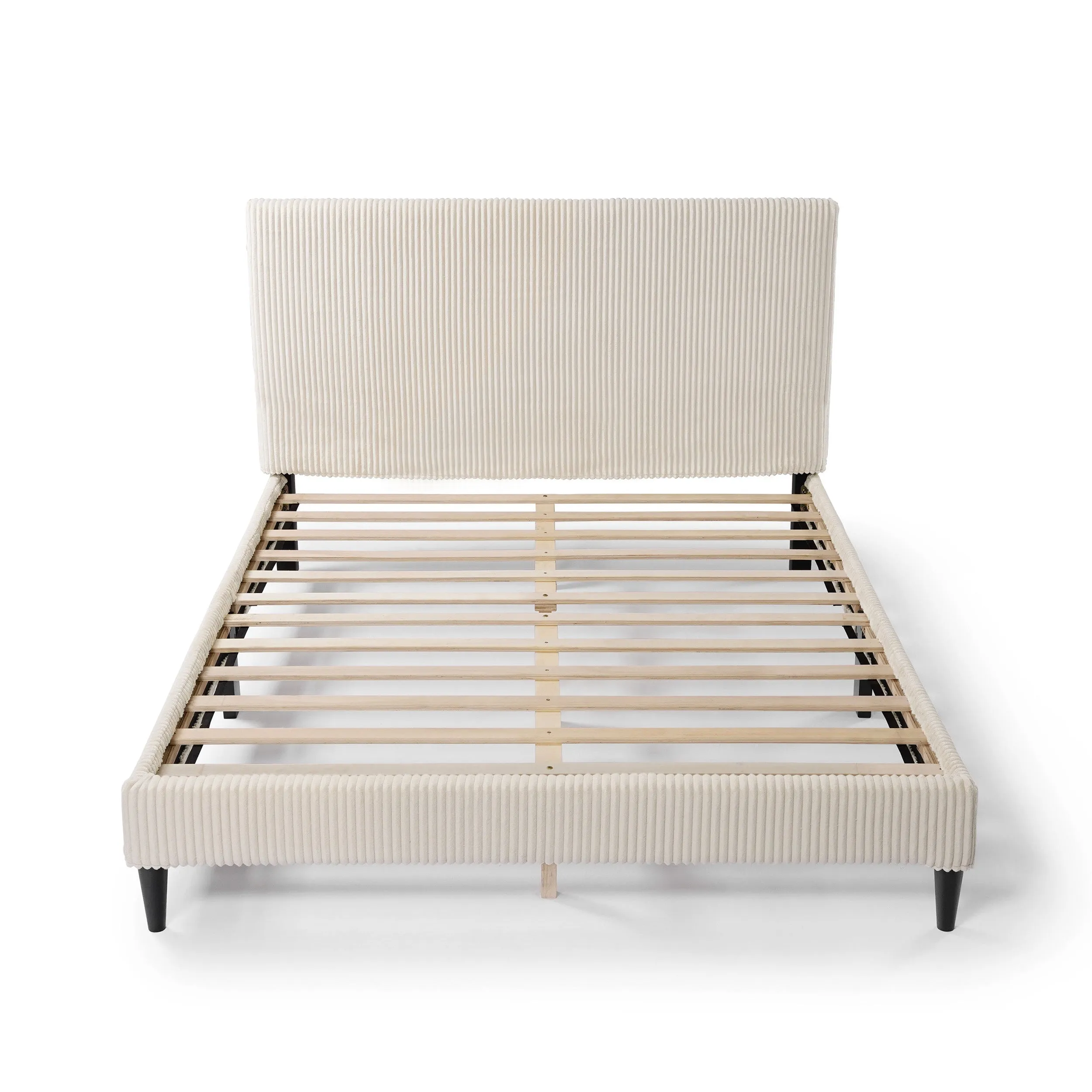 Claude Modern Corduroy Queen Size Platform Bed, No Box Spring Needed