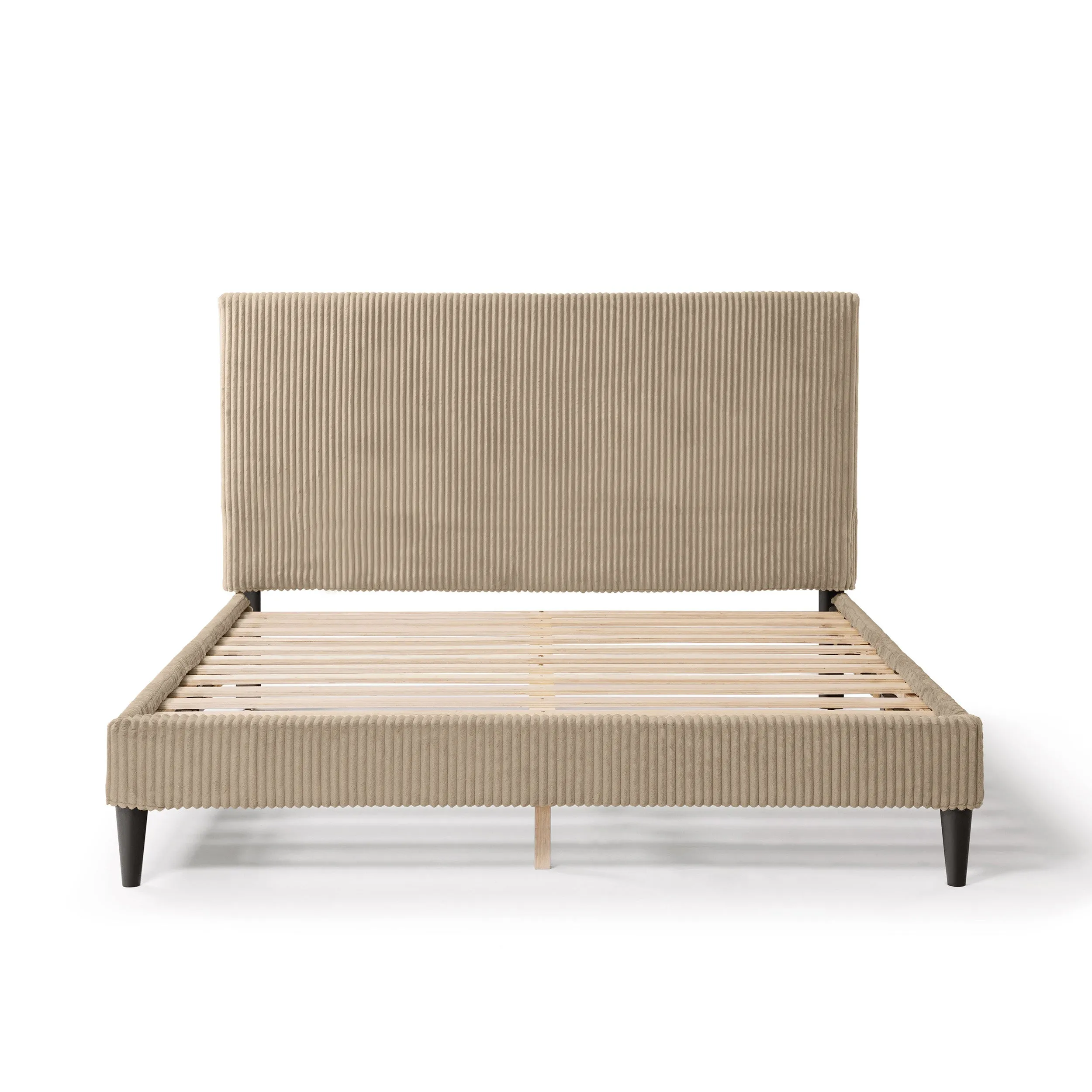 Claude Modern Corduroy Queen Size Platform Bed, No Box Spring Needed