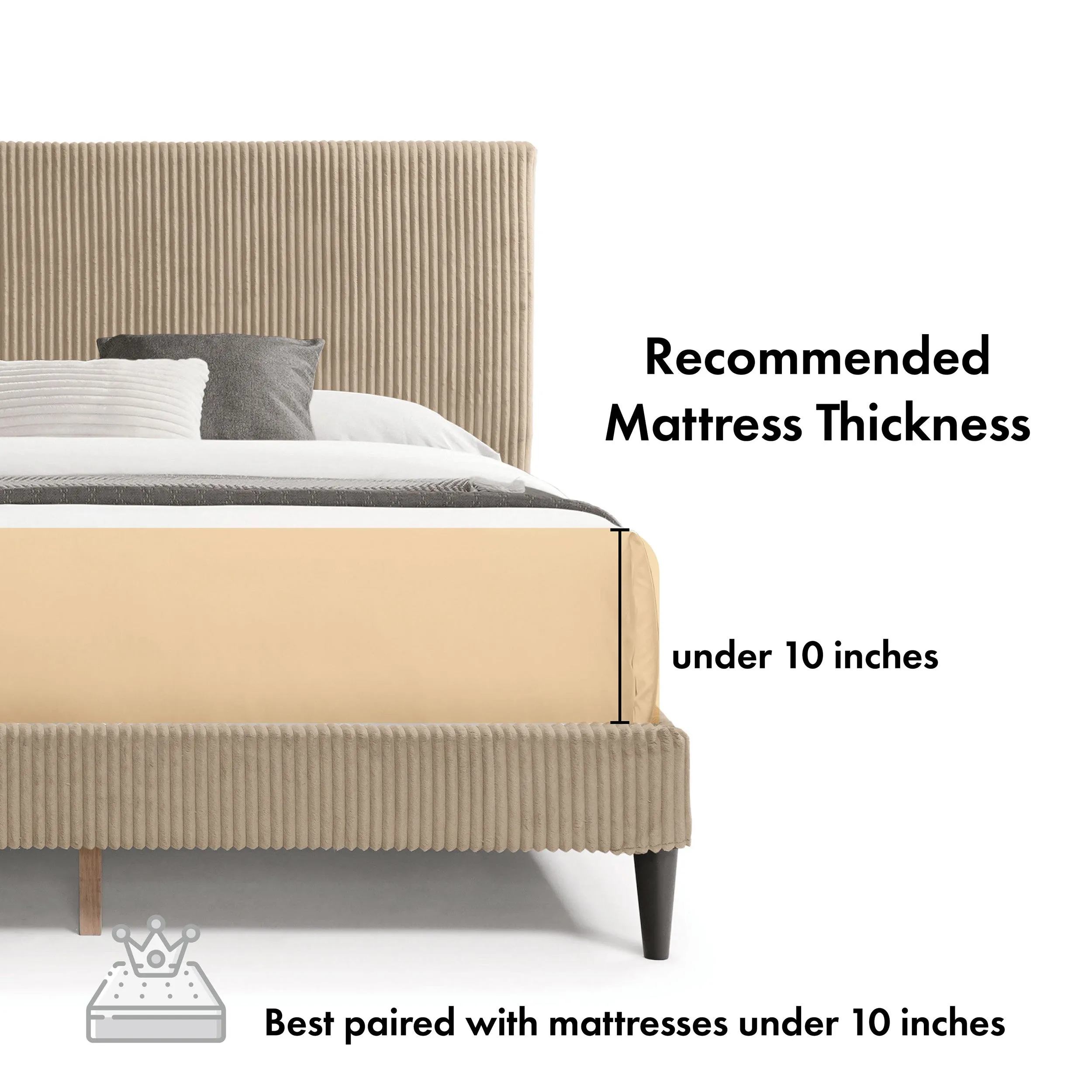 Claude Modern Corduroy Queen Size Platform Bed, No Box Spring Needed