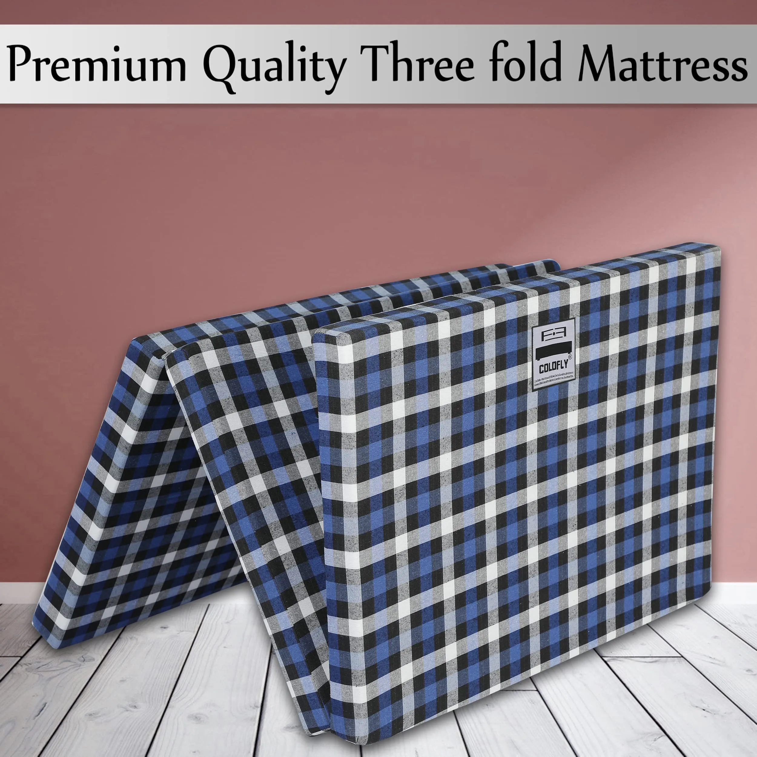 Colofly 3 Inch Three Fold Dual Comfort Reversible UHD Foam Single Bed Mattress Blue & White