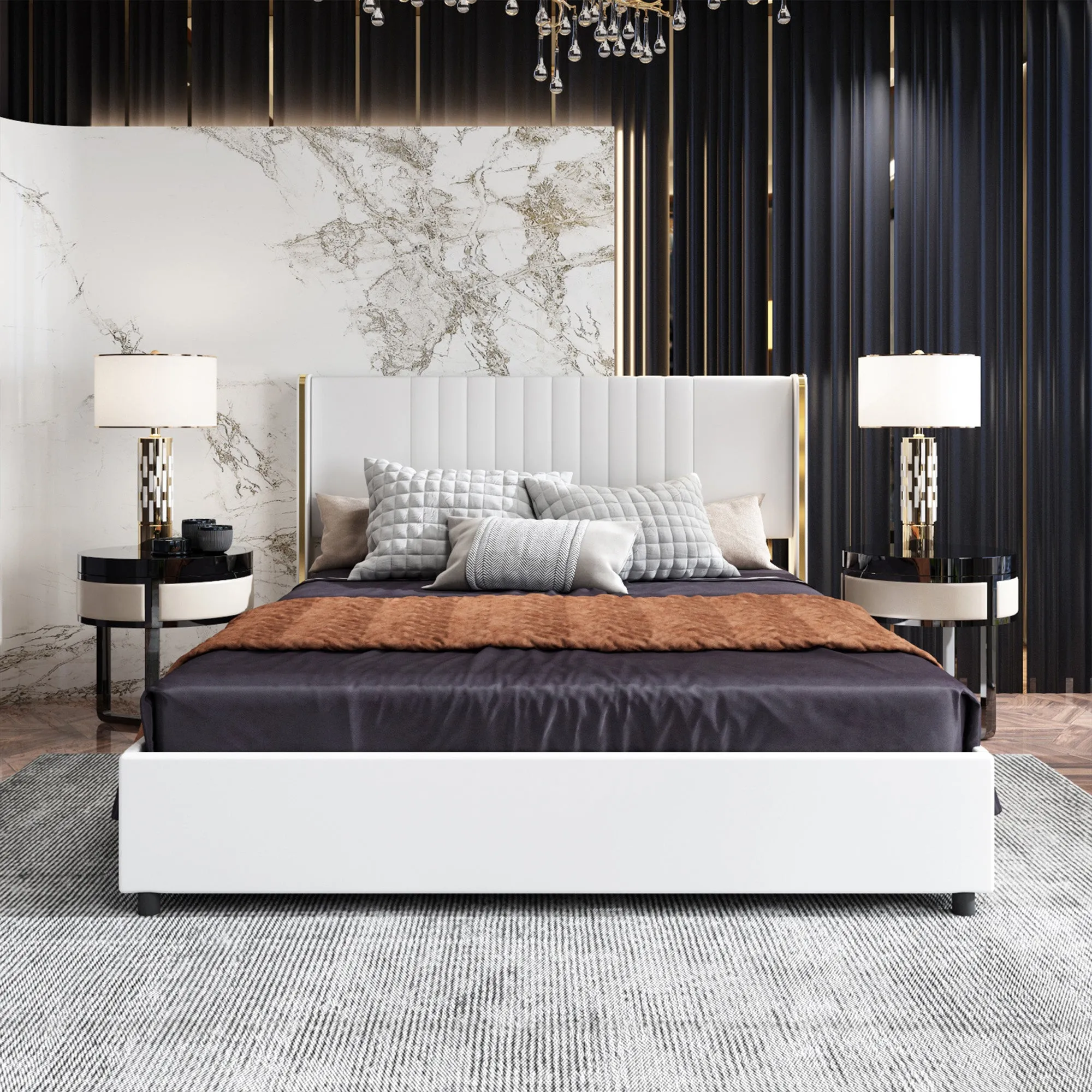 Elegant Bed With Durable Frame and Comfortable Headboard