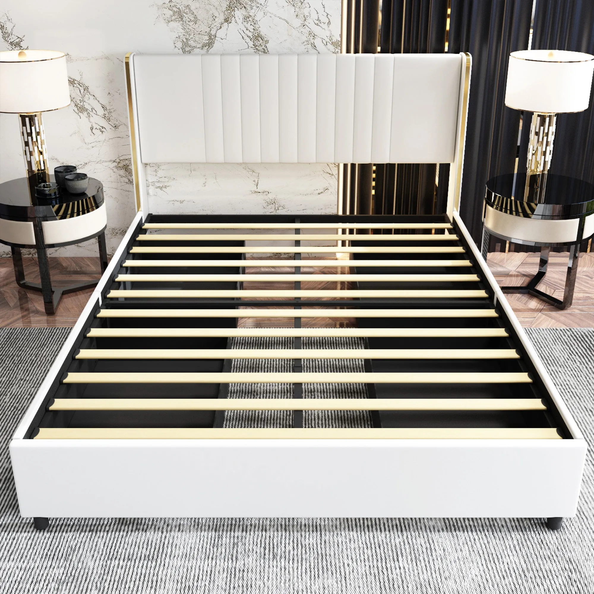 Elegant Bed With Durable Frame and Comfortable Headboard