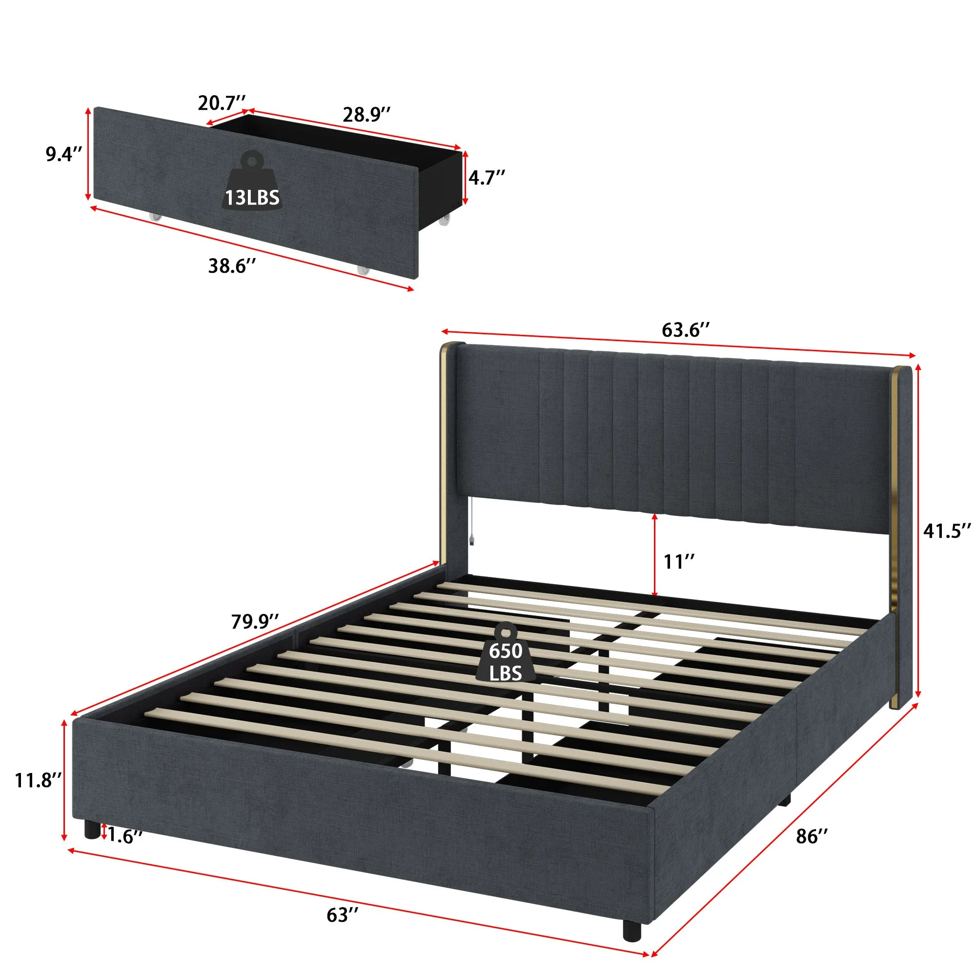 Elegant Bed With Durable Frame and Comfortable Headboard