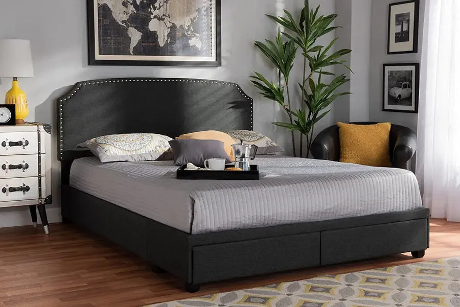 Elena Dark Gray Fabric 2-Drawer Platform Storage Bed (King)