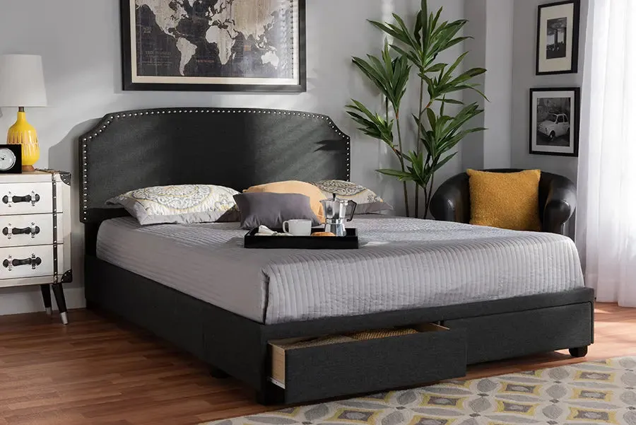 Elena Dark Gray Fabric 2-Drawer Platform Storage Bed (King)