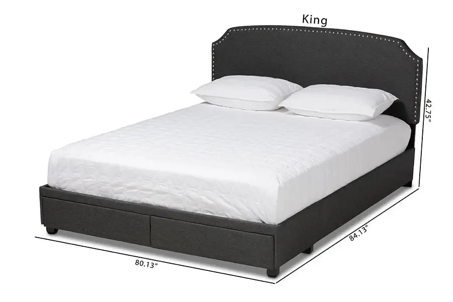 Elena Dark Gray Fabric 2-Drawer Platform Storage Bed (King)