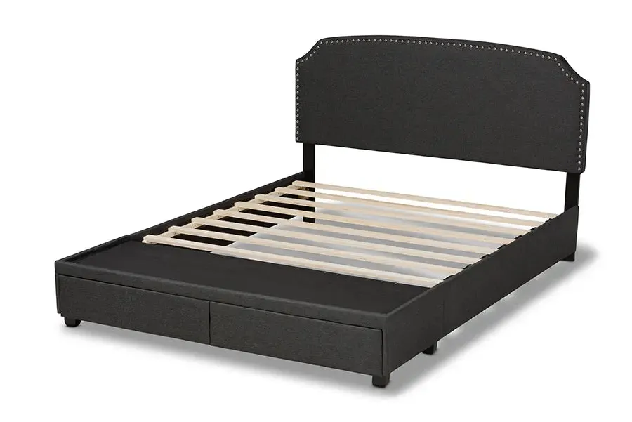 Elena Dark Gray Fabric 2-Drawer Platform Storage Bed (King)