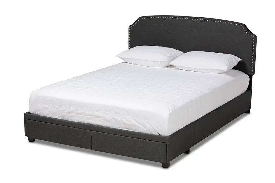 Elena Dark Gray Fabric 2-Drawer Platform Storage Bed (King)