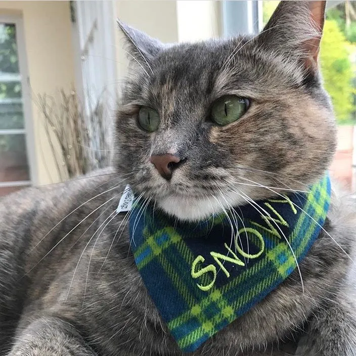 Flannel Dog Bandanas Embroidered with a Name