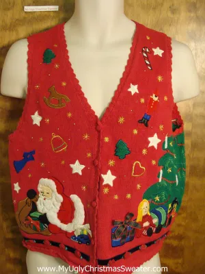 Fun and Festive Red 80s Ugly Christmas Sweater Vest