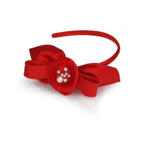 GIRLS BEADED RED FLOWER HAIR BOW