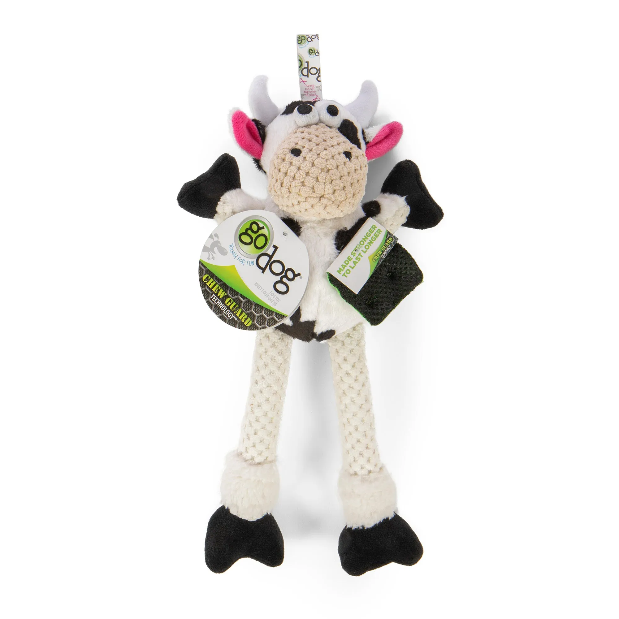 goDog Checkers Skinny Cow Squeaky Plush Dog Toy, Chew Guard Technology, Small