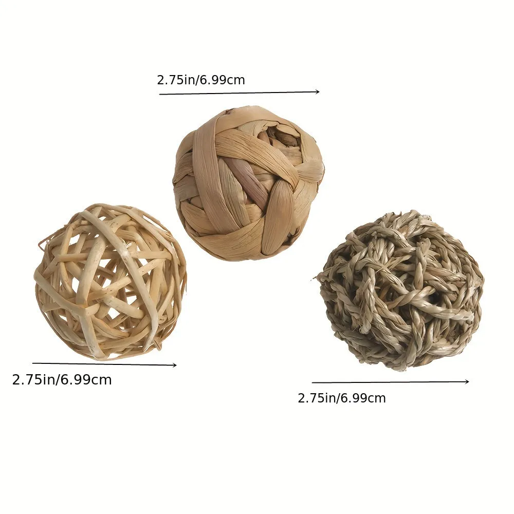 Handwoven Grass Ball Natural Molar Toy for Small Animals