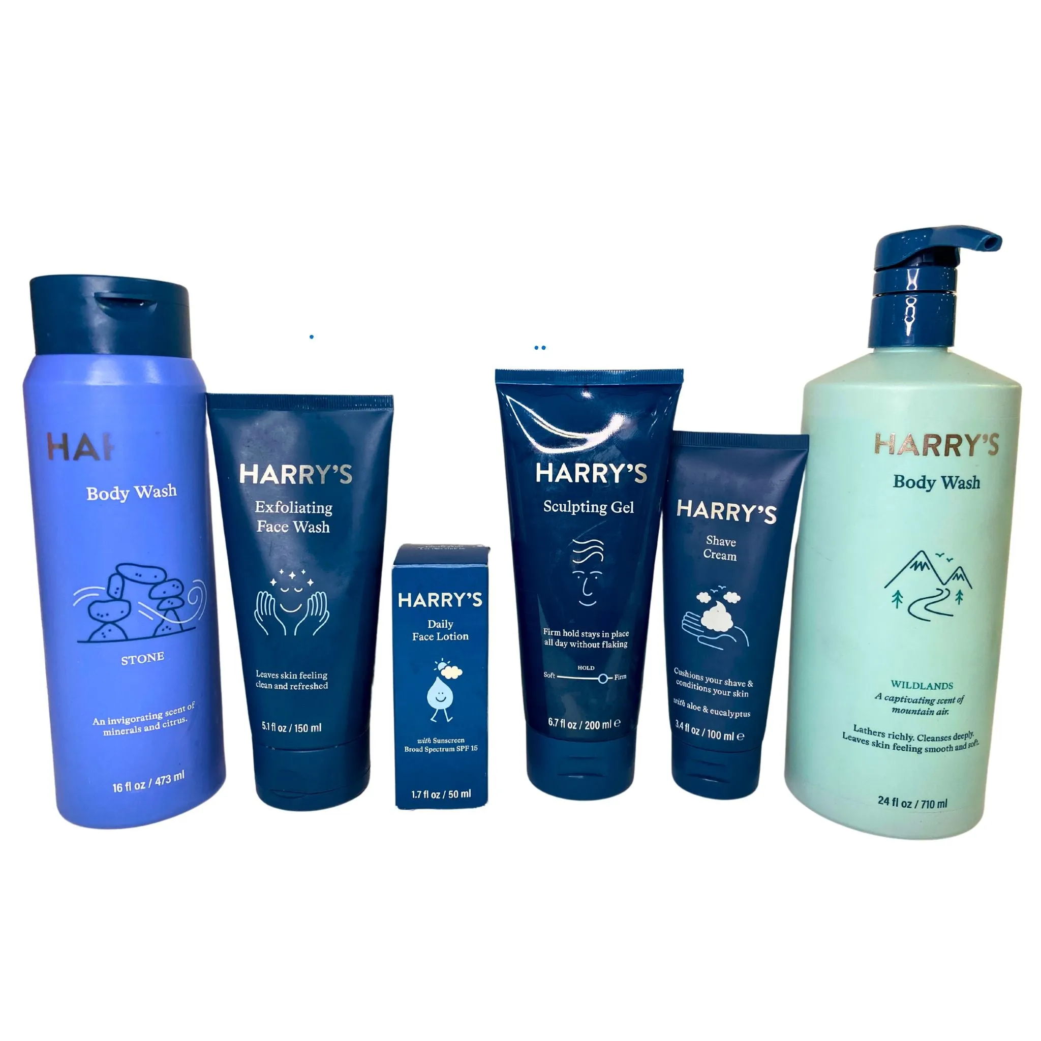 Harrys Mix includes Face Wash , Body Wash , Sculpting Gel , Face Lotion & Shave Cream (34 Pcs Lot)