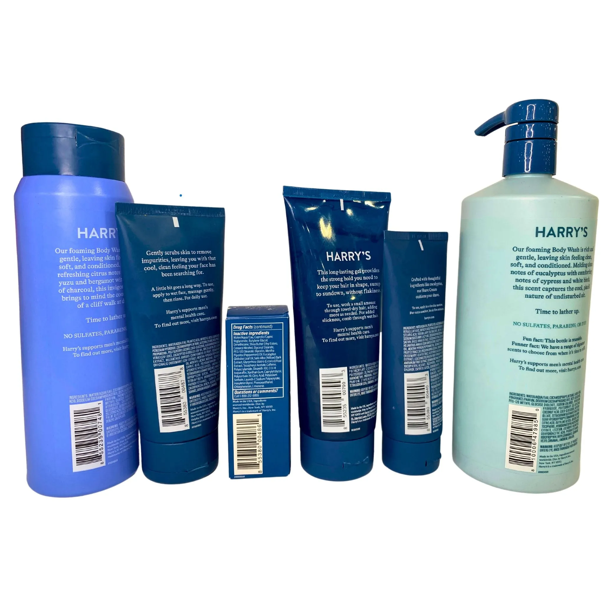 Harrys Mix includes Face Wash , Body Wash , Sculpting Gel , Face Lotion & Shave Cream (34 Pcs Lot)