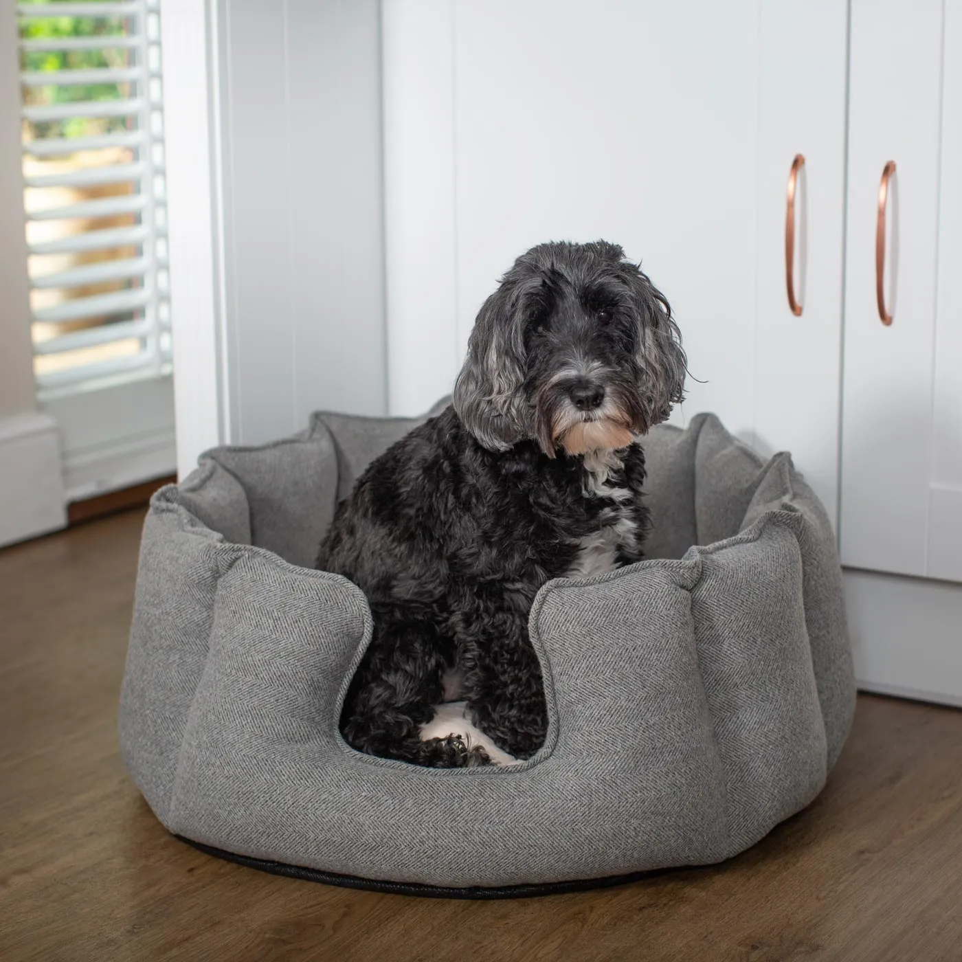 High Wall Bed in Pewter Herringbone Tweed by Lords & Labradors