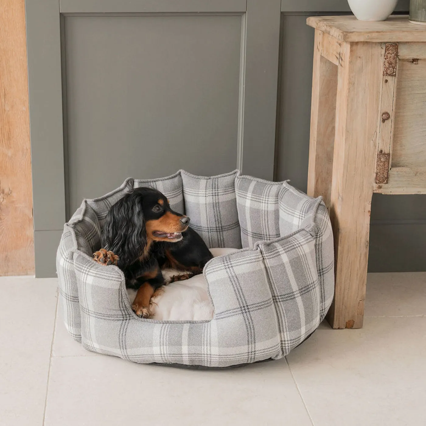 High Wall Bed With Removable Covers in Balmoral Dove Grey Tweed by Lords & Labradors