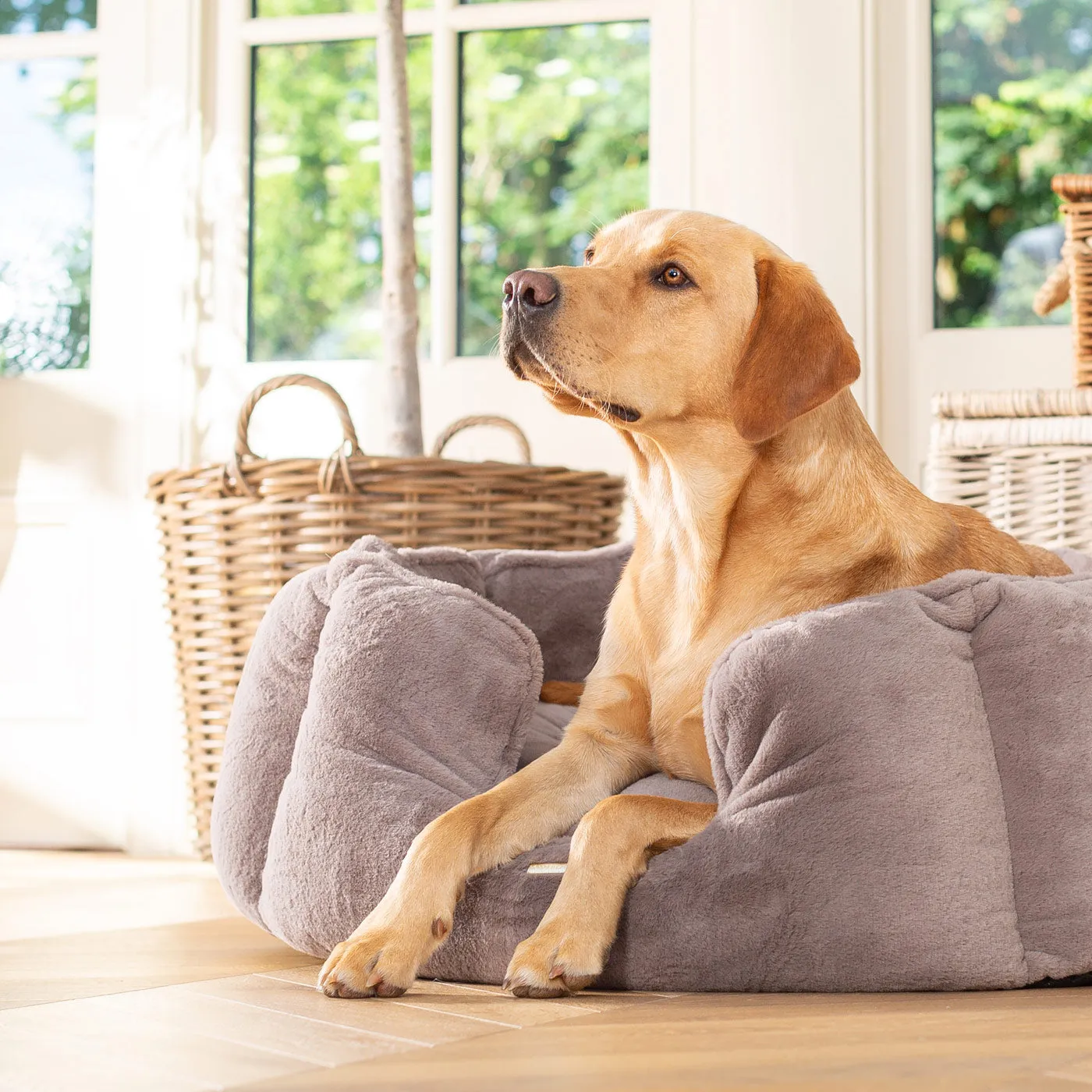 High Wall Bed With Removable Covers in Calming Anti-Anxiety Fawn Faux Fur by Lords & Labradors