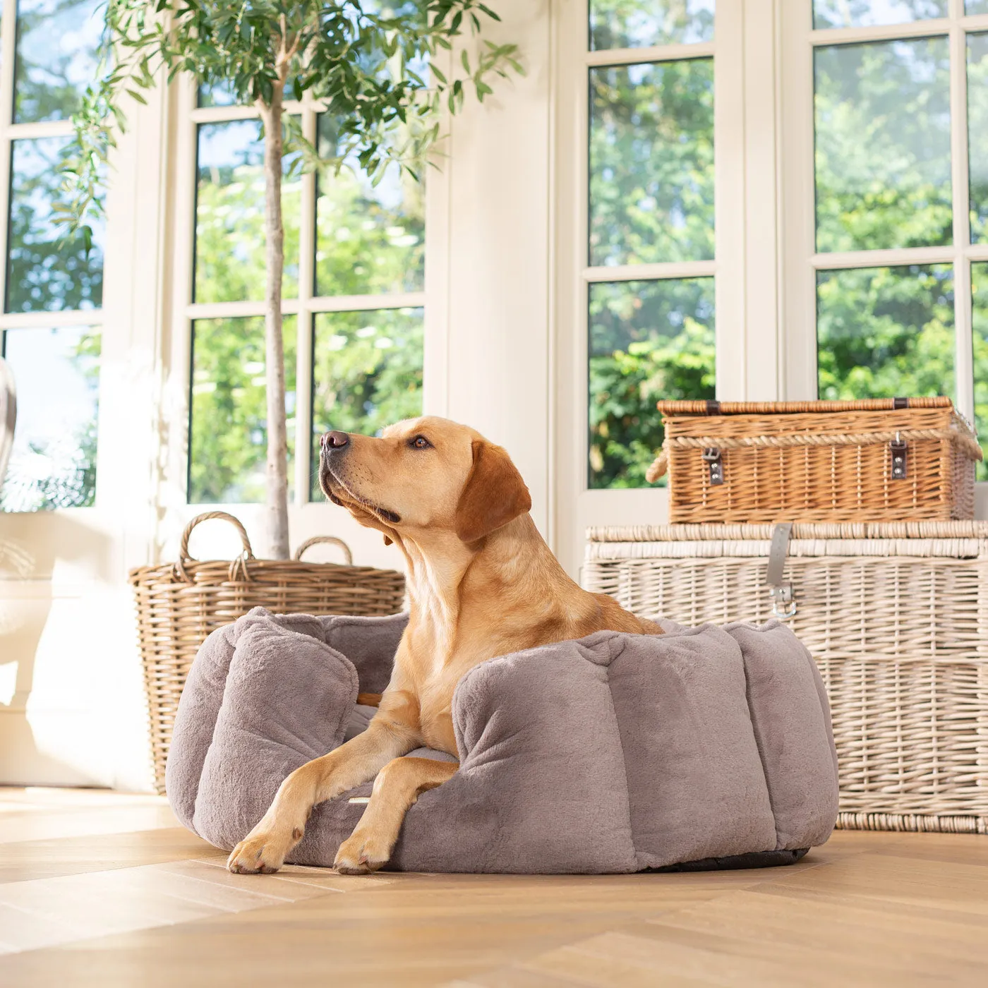 High Wall Bed With Removable Covers in Calming Anti-Anxiety Fawn Faux Fur by Lords & Labradors