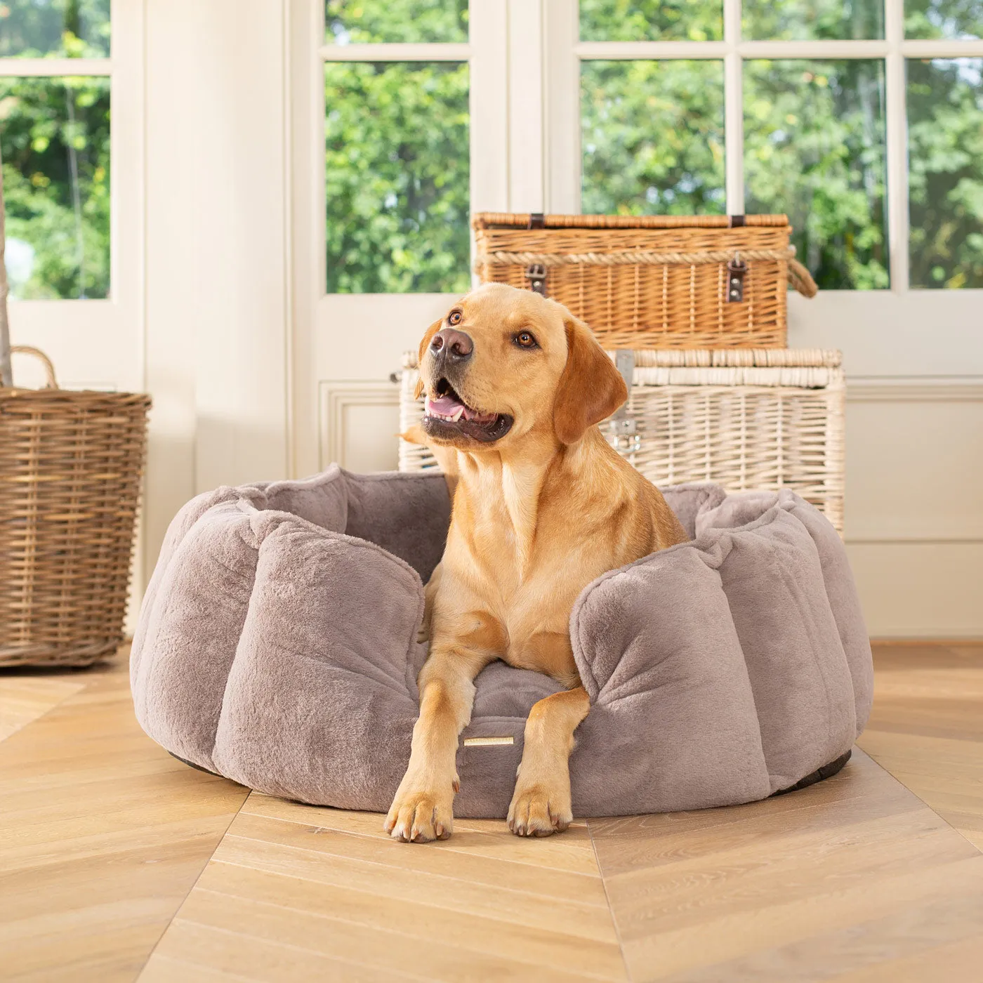 High Wall Bed With Removable Covers in Calming Anti-Anxiety Fawn Faux Fur by Lords & Labradors