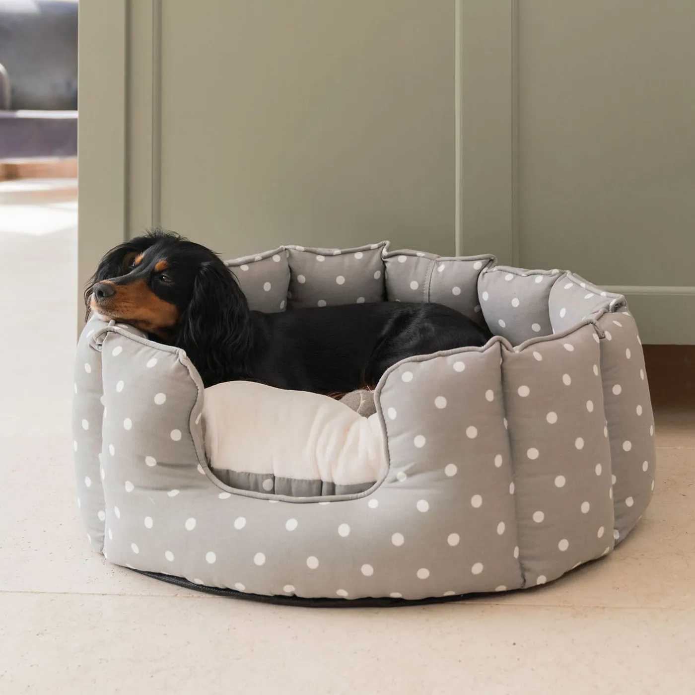 High Wall Bed With Removable Covers in Grey Spot by Lords & Labradors