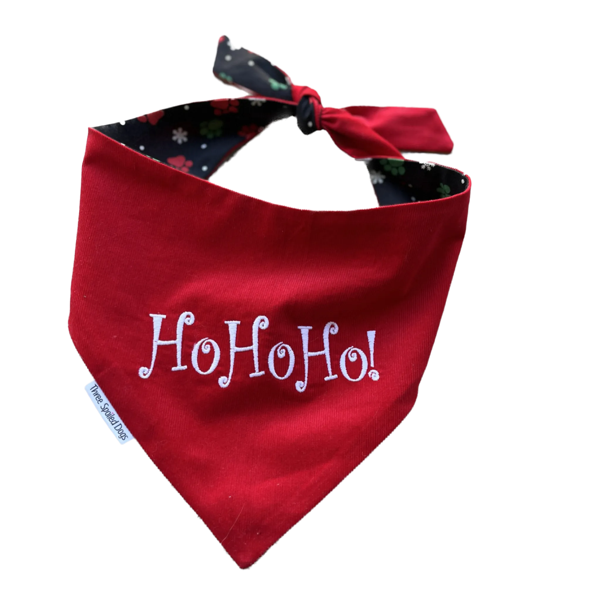 Ho Ho Ho! Christmas Dog Bandanas - Embroidered Reversible Classic Tie Scarf