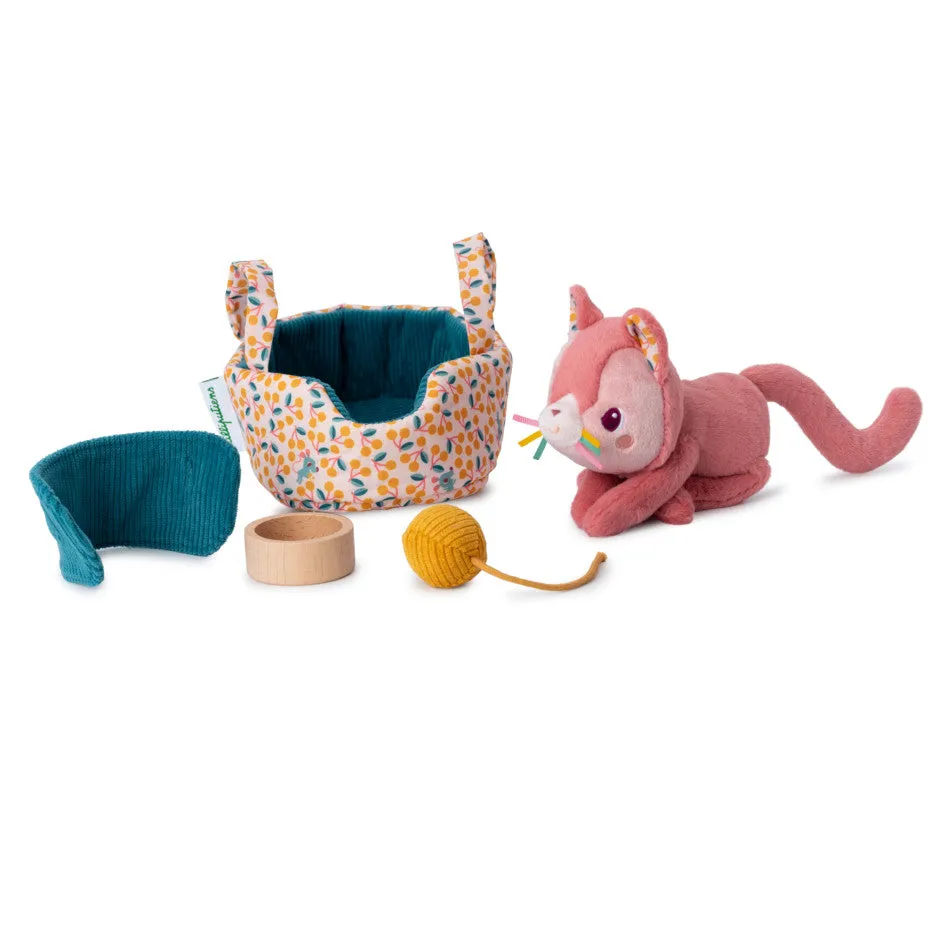 Lilliputiens Jeanne Cat Basket Playset – Interactive Kitten with Removable Jacket, Bowl & Yarn Ball 12 Months 